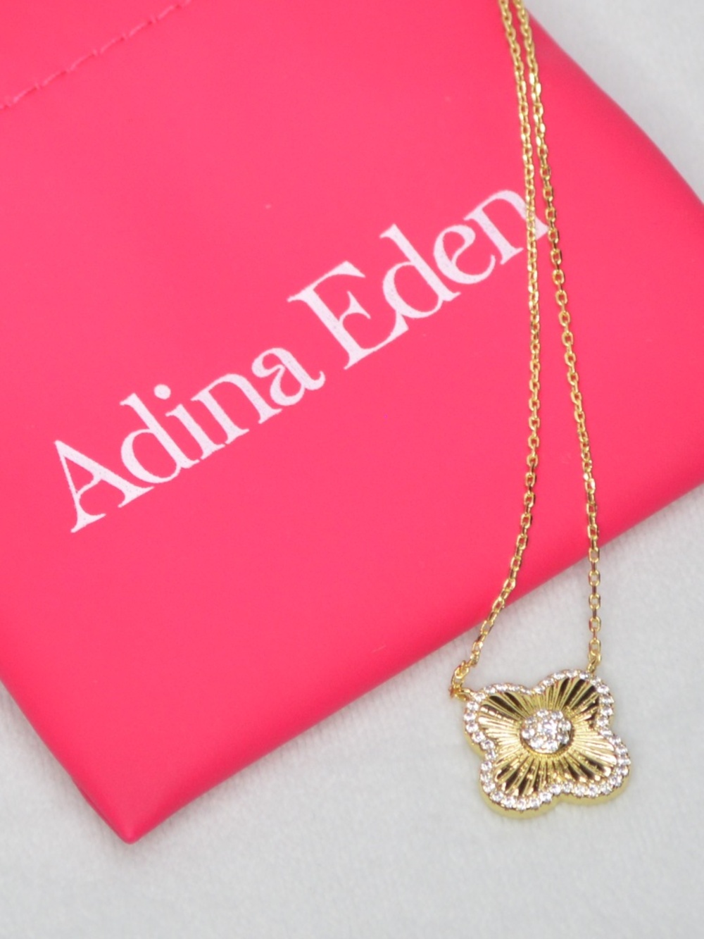 By Adina Eden Pave CZ Ridged Four Leaf Clover Pendant Necklace - MSRP $60 - New